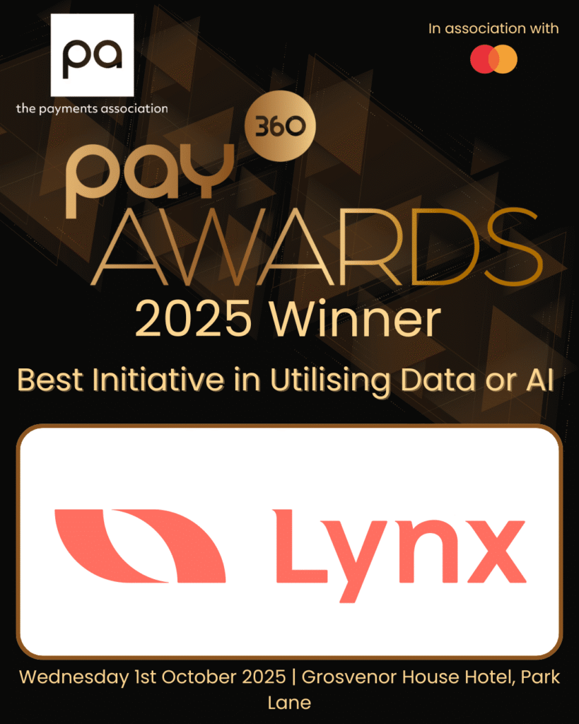 Lynx, awarded at the PAY360 Awards as Best Initiative in Utilising Data or AI